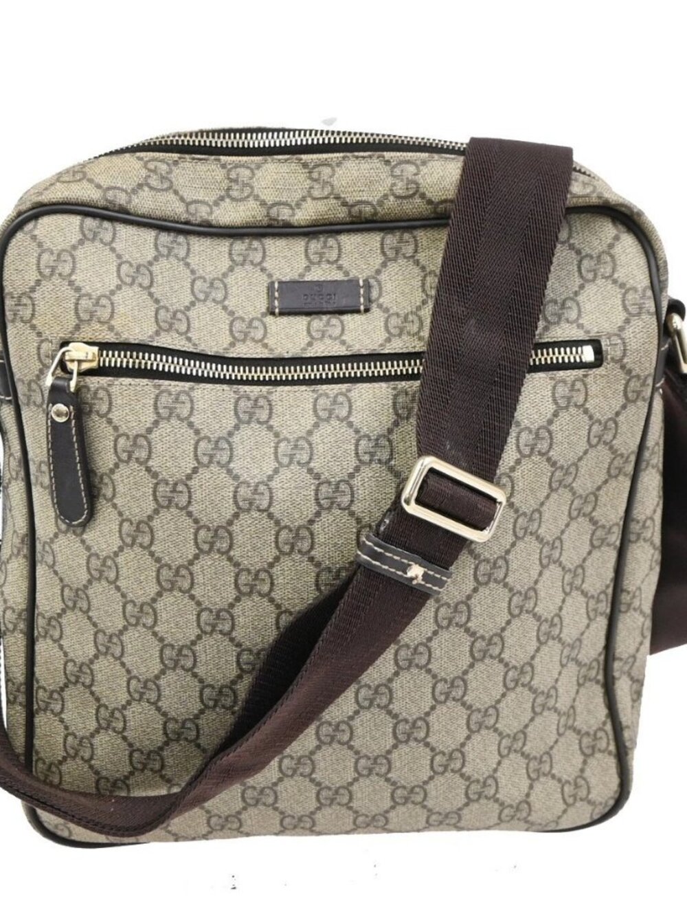 GUCCI Logo Crossbody Shoulder Bag Supreme Leather Canvas Brown GHW 38TA567